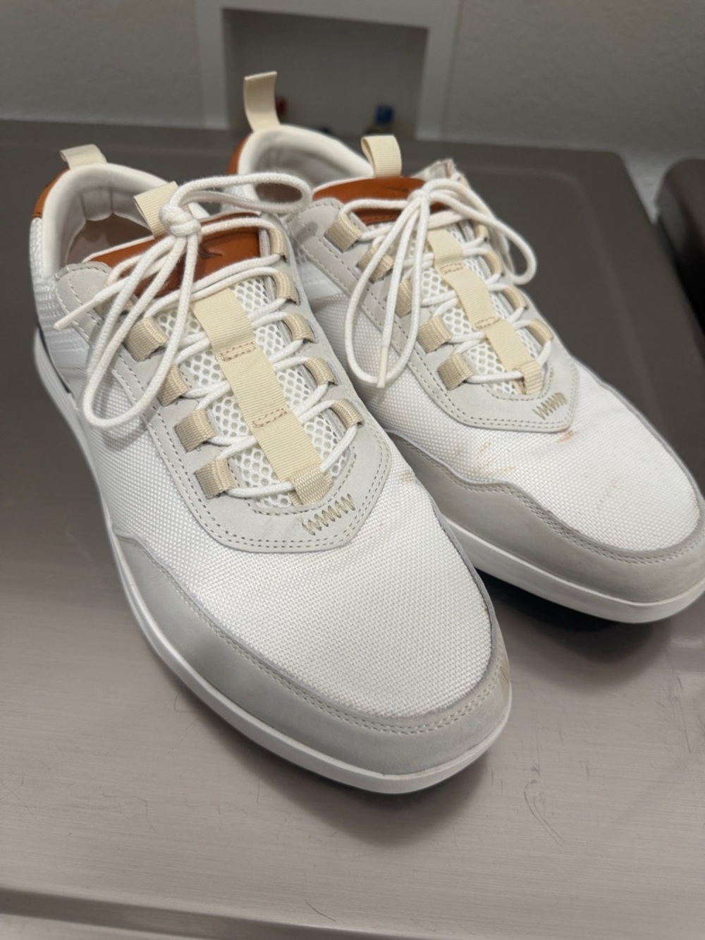 Men's White Sneakers with Cream and Tan Accents